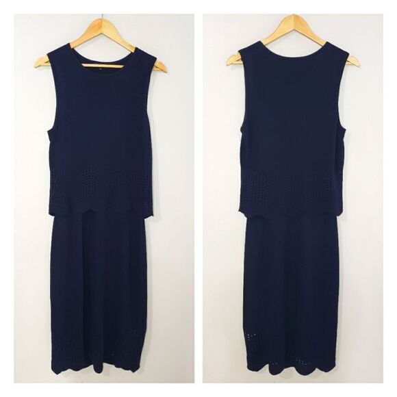 Leo & Ugo Size 8 Medium Blue Sleeveless 2 Tier Dress - Picture 1 of 11